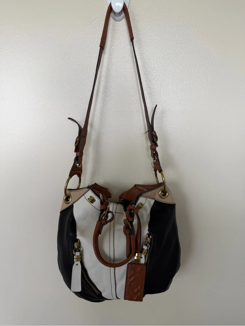 ORYANY Anthropologie New York Color Block Leather Hobo Bucket Crossbody